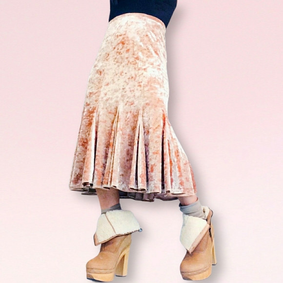 Vintage Dresses & Skirts - Vtg designer high waisted velvet midi skirt
